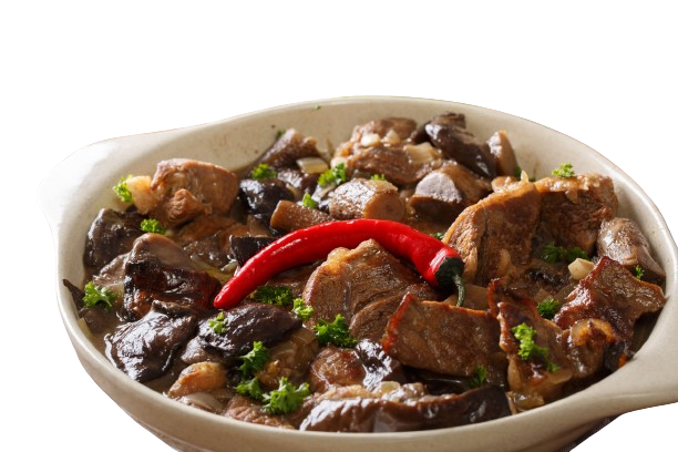 קדרת עגל ובצלים ביין לבן ופטריות טריות